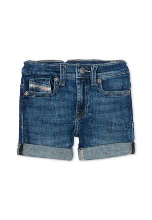 Jeansowe krótkie spodenki w ciemnym odcieniu niebieskiego o klasycznym kroju. Posiadają zapięcie na guzik, cztery kieszenie oraz podwinięte krawędzie dla dodatkowego efektu.