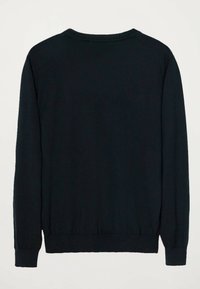Sweatshirt noir à manches longues en tissu doux, doté d'un col rond côtelé, de manches à poignets et d'une taille cintrée.