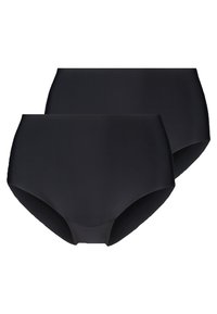Culotte noire taille haute, fabriquée en tissu lisse, avec un design simple et des bords sans couture pour un confort optimal et une finition soignée.