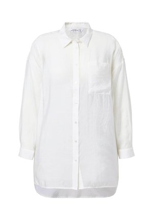 Langærmet hvid skjorte med knapper, krave og venstre brystlomme, lavet af letvægts, let tekstureret stof.