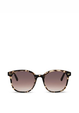 Sonnenbrille mit Schildpattmuster, abgerundeten quadratischen Verlaufsgläsern in Braun und dezenten goldenen Details an den Rahmen-Ecken.