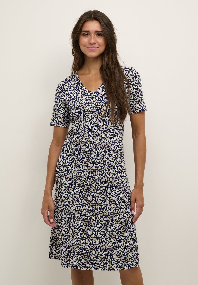 Kaffe BPTINA SHORT SLEEVE Jersey dress navy leaf print/blue