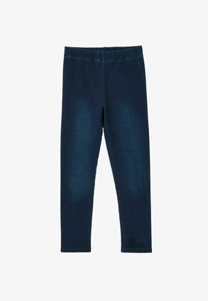 Leggings pentru copii, albastru închis, cu talie elastică, croială strâmtă și textură netedă a țesăturii, prezentate pe un fundal alb.