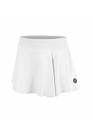 Weißer Sportrock mit breitem strukturiertem Bund, vorderer Falte und kleinem schwarzem Logo am unteren linken Saum.