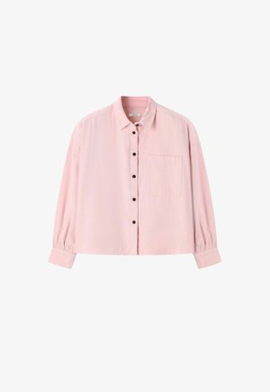 Lichtroze, lange mouwen, overhemd met knopen, een borstzak en zwarte knopen, met een klassieke kraag en manchetten met knopen.