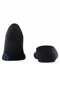 Schwarze Knöchelsocken mit glatter Textur und abgerundetem Zehenbereich. Mit blauer Markierung an der Seite, entworfen für einen enganliegenden Sitz.