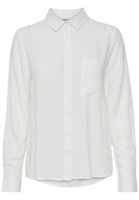 Chemise blanche à manches longues avec un devant boutonné, un col classique et une poche poitrine unique. Fabriquée en tissu léger avec une texture lisse.