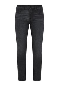 Donker gewassen denim jeans met een rechte pasvorm, voorzien van een rits, metalen knoop en subtiele vervaging. Klassiek vijf-pocket ontwerp.