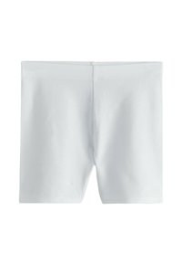 Shorts bianchi in cotone con taglio dritto, tessuto morbido e vita elasticizzata. Non sono visibili motivi o decorazioni.
