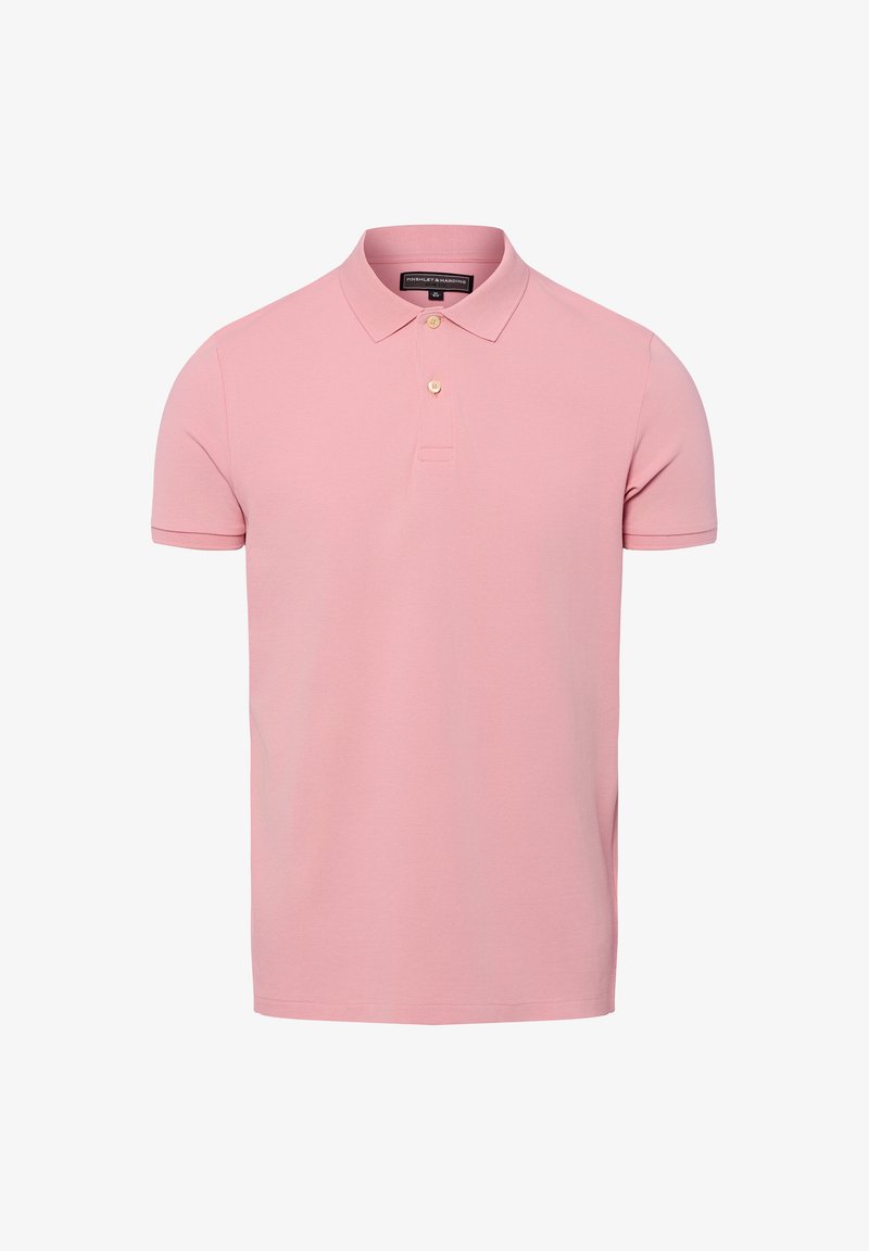 Polo pour homme à manches courtes de couleur rose clair avec deux boutons beige et un col, sans motifs ni logos visibles à l'avant.