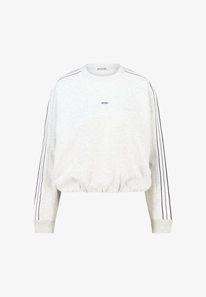 Lichtgrijze cropped sweatshirt van een katoenmix, met lange mouwen, geribbelde manchetten en navy zijstrepen met logo op de borst.