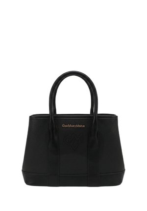Borsa a mano strutturata in pelle nera con due manici e logo Gian Marco Venturi in lettere dorate sul fronte.