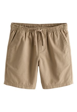 Pantaloncini beige casual con vita elastica e coulisse, con due tasche laterali.