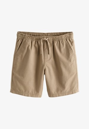 Beige Freizeithose mit elastischem Bund und Kordelzug, mit zwei seitlichen Taschen.