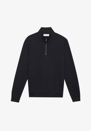 Sweatshirt noir à col montant et demi-zip. Doté de poignets et d'un ourlet côtelés. Fabriqué en tissu doux et texturé.