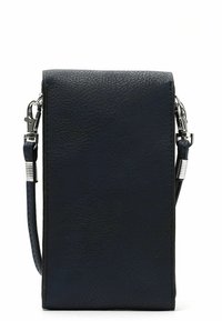 Borsa a tracolla in pelle blu navy con superficie testurizzata, forma rettangolare, hardware in argento e tracolla regolabile per versatilità.