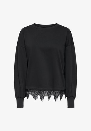 ONLY, ONLBROOK L/S O-NECK W. LACE JRS - Sweatshirt - black detail black lace