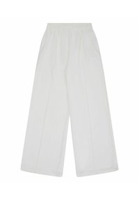 Witte wijde broek met een elastische tailleband en gestroomlijnd ontwerp. Bevat stikseldetails en een losse pasvorm. Geen zichtbare zakken.