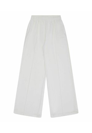Weiße, weit geschnittene Hose mit elastischem Bund und schlichten Design. Verfügt über Nähte und eine lockere Passform. Keine sichtbaren Taschen.