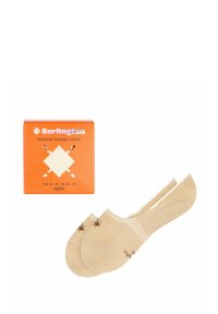 Burlington Herren-Invisible-Socken in beige, mit rutschfester Griffigkeit und geripptem Bund. Verpackt in einer orangefarbenen Schachtel, Größe 43-44.