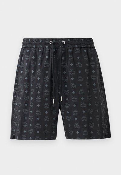 Juodi maudymosi šortai su pakartotu logotipų raštu ir deimanto formomis. Pagaminti iš lengvos medžiagos, turi elastingą juosmenį ir raištelį.