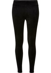 Leggings noirs en tissu texturé doux avec un design ajusté et une taille élastique pour le confort. Fini lisse et longueur aux chevilles.