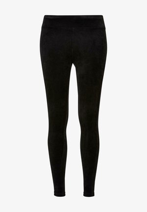 Mustad mustad, pehmeast tekstuuriga kangast, sobiva disainiga ja elastse vöökohtiga mugavuse tagamiseks. Sile viimistlus ja pahkluuni pikkus.