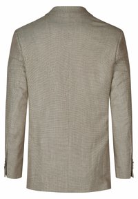 Hellbeige Blazer aus einem strukturierten Stoff, mit einem einzelnen Schlitz hinten und präziser Nahtführung. Verfügt über Knopfmanschetten und eine taillierte Passform.