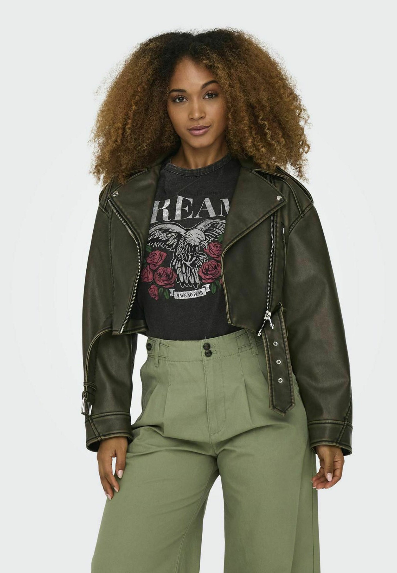 ONLY KUNST - Faux leather jacket - dark green/mottled dark green 