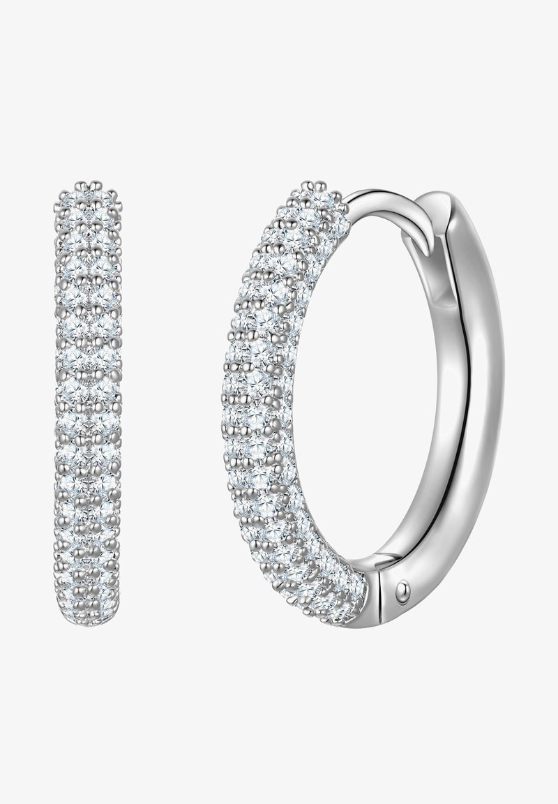 Sidabriniai žiedai iš natūralių akmenų, užpildytų švytinčiais skaidriais akmenimis, įrengti lygiame, blizgiame žiede. Elegantiškas ir simetriškas dizainas.