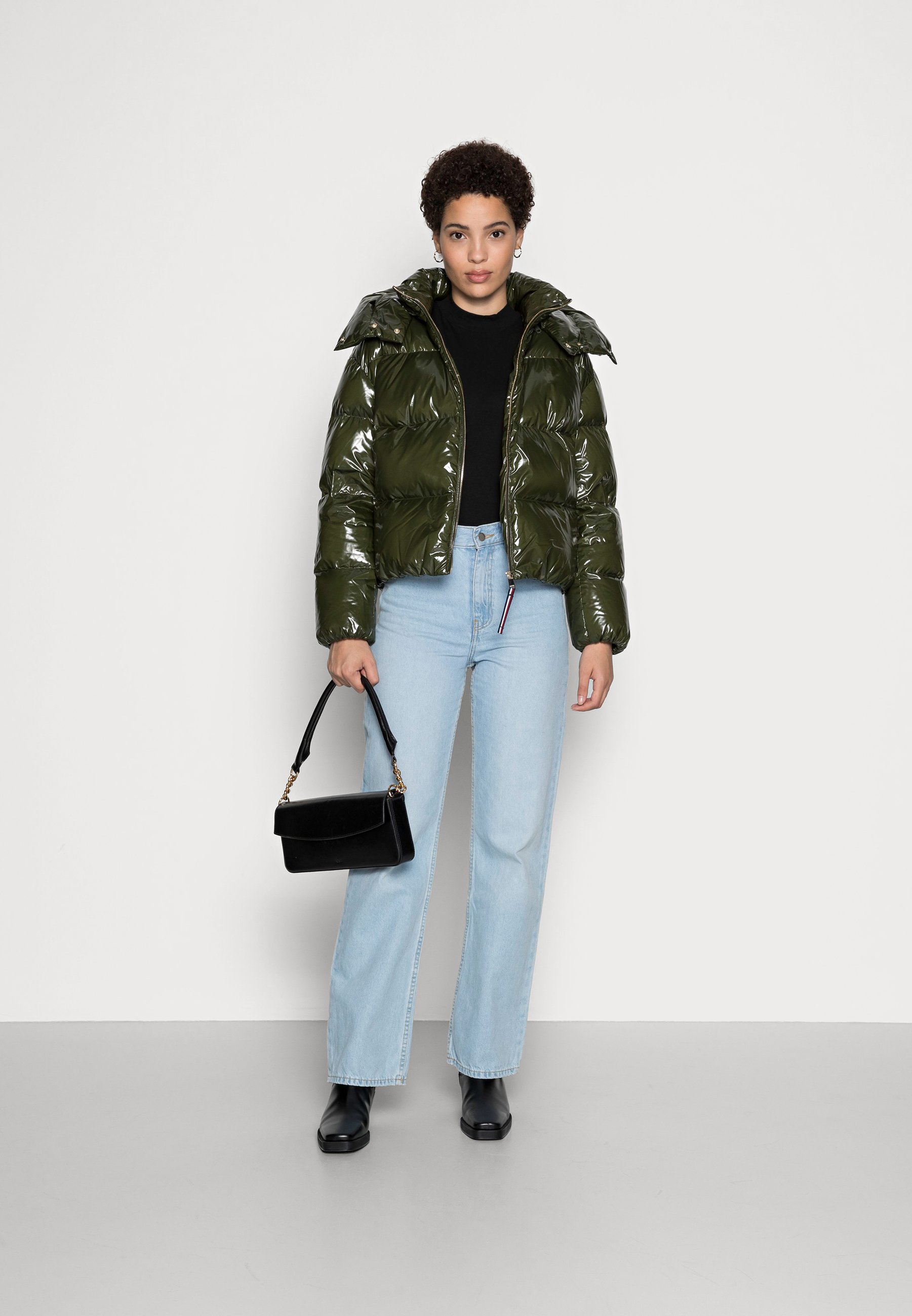 tommy hilfiger glossy puffer jacket