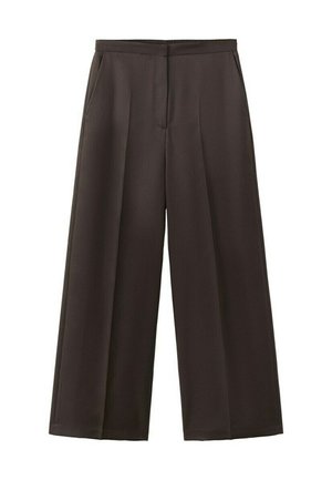 Pantalon noir à jambes larges avec taille haute, plis avant et poches latérales, conçu pour une tenue formelle ou professionnelle.