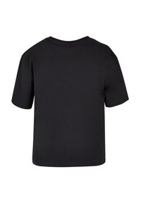 Sort kortærmet t-shirt lavet af bomuld. Har en rund halsudskæring og en afslappet pasform uden synlige mønstre eller detaljer.