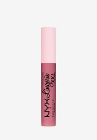 NYX Lip Lingerie XXL in un tubo rosa morbido opaco. Presenta testo e tappo neri. Design elegante con una finitura liscia, ideale per l'applicazione delle labbra.