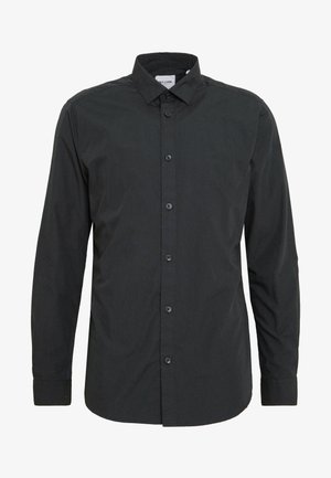 Sort langærmet skjorte lavet af glat stof, med en knap-ned krave og forreste knapper. Skræddersyet pasform med justerbare manchetter.