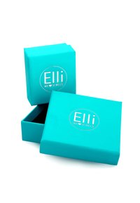 Boîtes cadeaux pour bijoux turquoises, dont une ouverte, avec une finition lisse et un logo en forme de cœur. Forme carrée compacte, design solide.