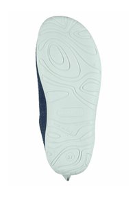 Tomaia in feltro blu con suola in gomma bianca texturizzata. Presenta un motivo a onde sul fondo e un dettaglio embosso con la dicitura "Made in Italy". Taglia 37.