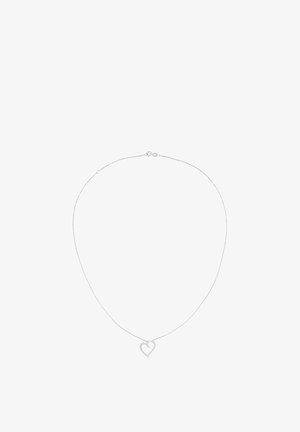 Silberne Ketten-Halskette mit einem herzförmigen Anhänger in gedrehter Ausführung. Die Kette hat ein feines und zartes Erscheinungsbild.
