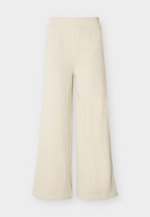 Wide-leg cream-colored pants with a high waistband and no visible fastenings or pockets, displayed against a white background.