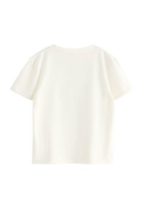 Hvid kortærmet t-shirt, rund halsudskæring, lavet af blødt, glat stof med en ensartet tekstur og uden synlige logoer eller udsmykninger.