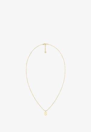 Guldtonet halskæde med en fin kæde, der har et lille "s" vedhæng. Justerbar længde med en sikker lås og forlængerkæde.