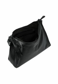 Borsa a mano in pelle nera con chiusura a zip, forma semi-strutturata e finitura testurizzata. L'interno presenta una tasca con zip. Accentuata da un'etichetta del brand.