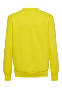 Gul sweatshirt med långa ärmar och rund hals. Slät textur, ribbade mudd och fåll, med en enhetlig färg utan mönster.