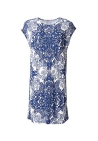 T-shirt a maniche corte con motivo blu e bianco, design floreale paisley. Tessuto morbido, vestibilità comoda, scollatura a girocollo e orlo dritto.