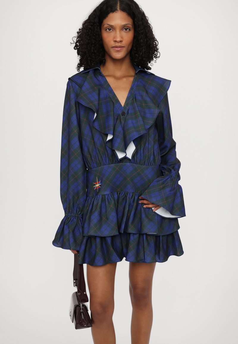 blue tartan dress Collared Cocktail Dress in Large Blue Check 0 main image 0