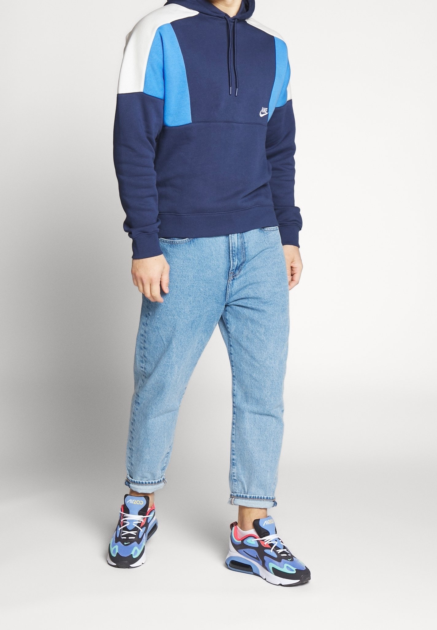 nike color block hoodie blue