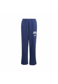 Marineblaue Jogginghosen aus weichem Material, mit einem elastischen Bund und dem weißen Adidas-Logo auf dem linken Oberschenkel. Gerades Bein-Design.