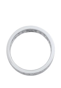 Zilveren ring met een glad gepolijste oppervlak, dun ontwerp en interieur snijpatroon, met een ronde vorm en glanzende afwerking.