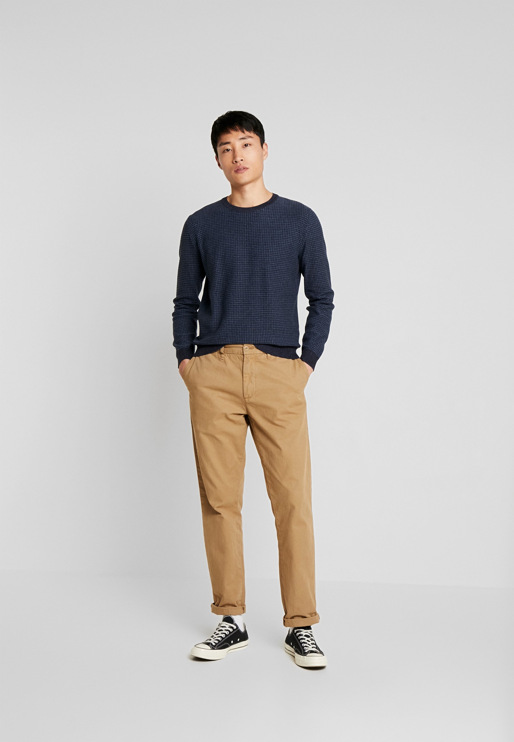 TOM TAILOR STRUCTURED CREW NECK Strikkegenser bluedenim TOM TAILOR STRUCTURED CREW NECK - Strikkegenser - blue/denim