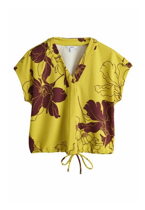 REGULAR FIT - V-NECK SHORT SLEEVED TIE WAIST - Blúz - green floral print